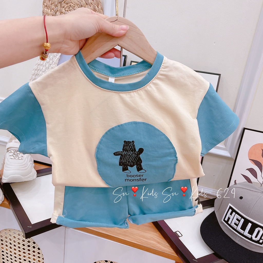 Bộ cộc tay bé trai, bộ cotton COOK vải Quảng Châu loại 1 thấm hút mồ hôi tốt cho bé