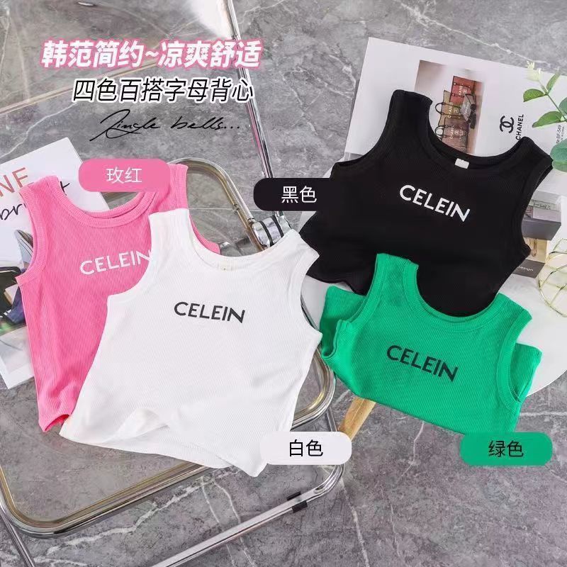 Áo Thun Dệt Kim Không Tay Thêu Chữ Phong Cách Hàn Quốc Thời Trang Mùa Hè Mới Dành Cho Bé Gái 2022 3