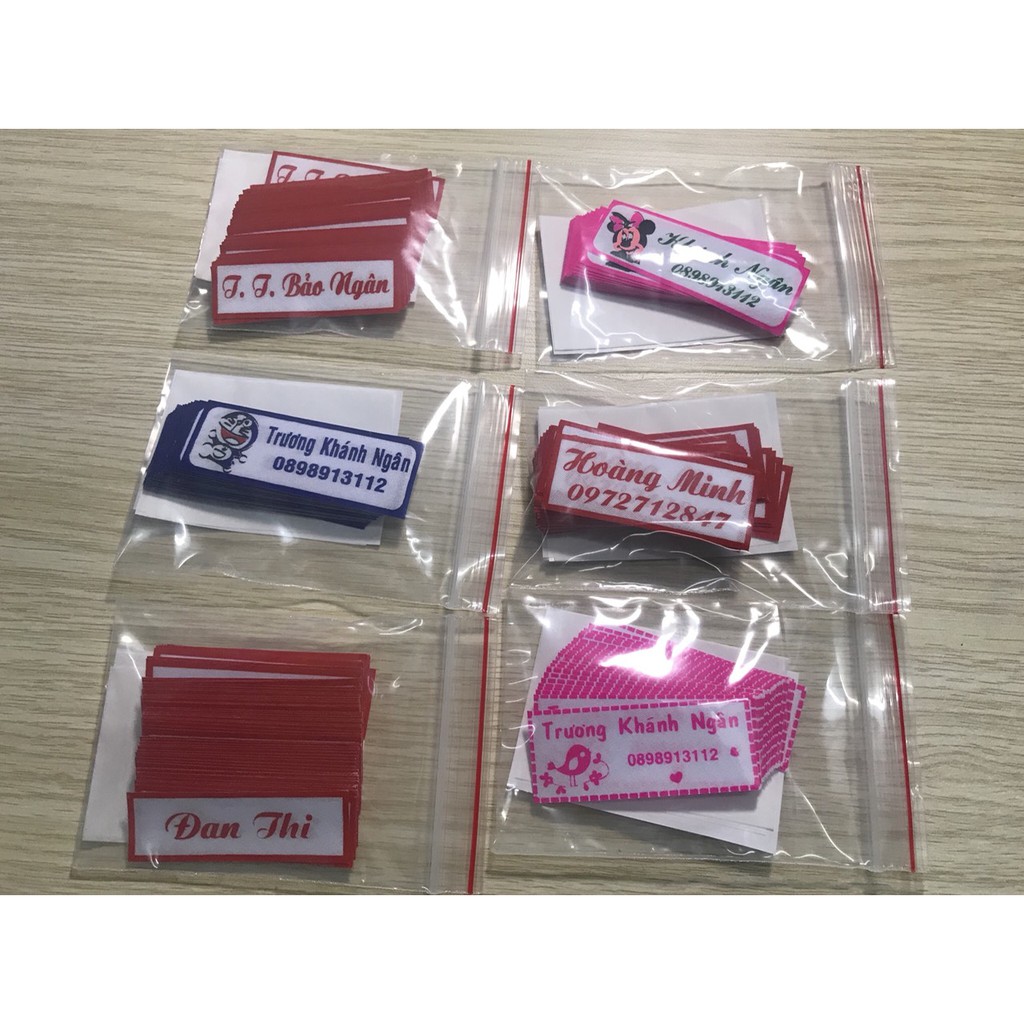 Bảng tên, nhãn tên học sinh, logo công ty vải keo ủi