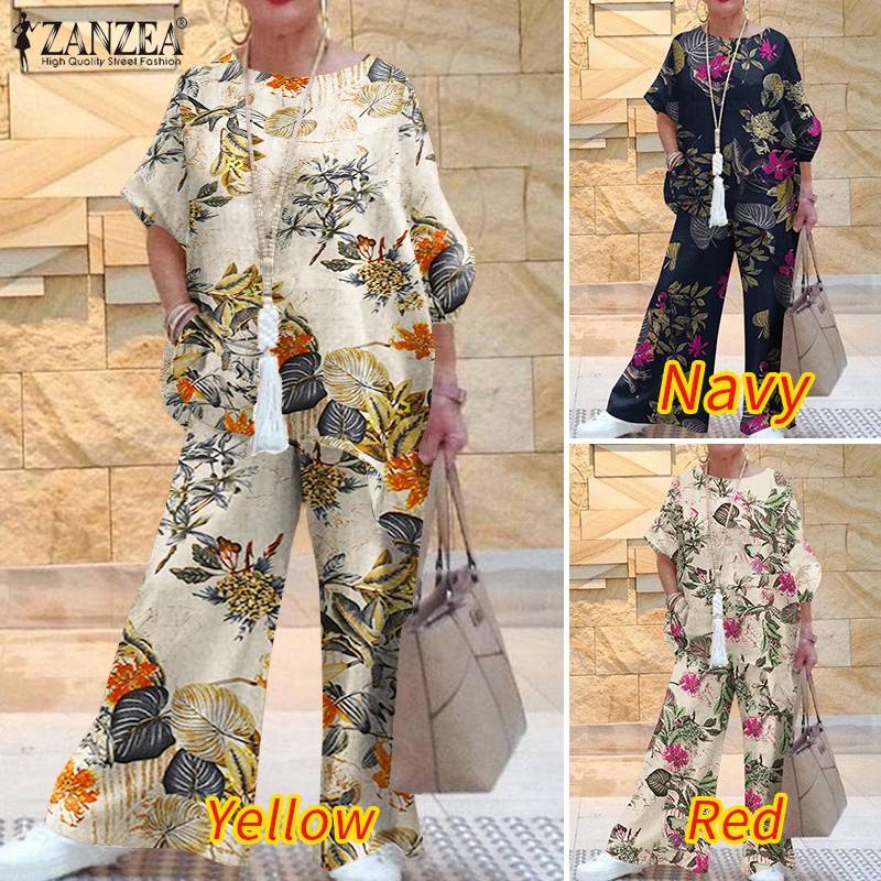 Zanzea Set Áo Tay Dài Và Quần Ống Rộng Thời Trang Dành Cho Nữ