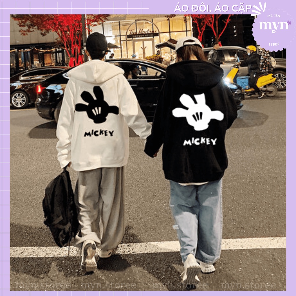 Áo Hoodie Nỉ Cặp Đôi Hình Bàn Tay Mickey, Áo Hoodie Nỉ Dày Dặn Nam Nữ Form Rộng Nam Nữ Đủ Size