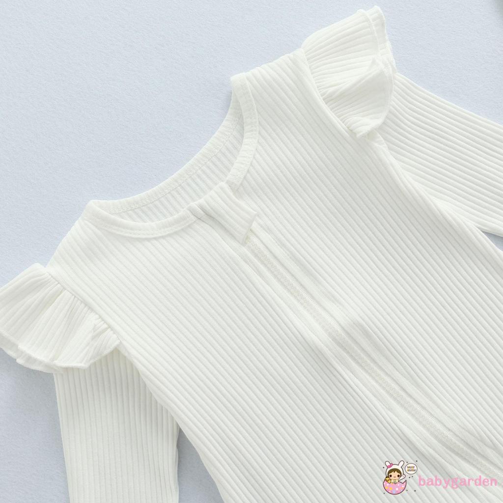 Bộ Áo Liền Quần Tay Dài Cổ Tròn Có Khóa Kéo Màu Trơn + Băng Đô Cài Tóc Xinh Xắn Cho Bé Gái 0-18 Tháng Tuổi