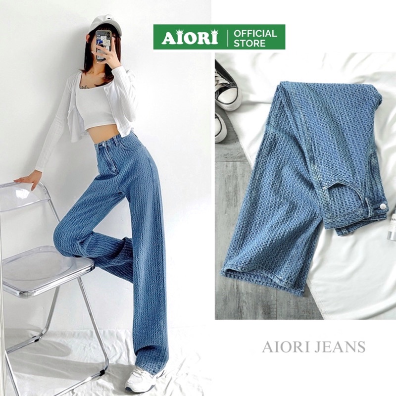 [CAO CẤP - DÀI 105] Quần Jeans Nữ AIORI Jeans Lưng Cao Dáng Suông Ống Rộng Vải Bông Mềm Mịn Thoáng Mát Ulzzang_Mã 280 | WebRaoVat - webraovat.net.vn