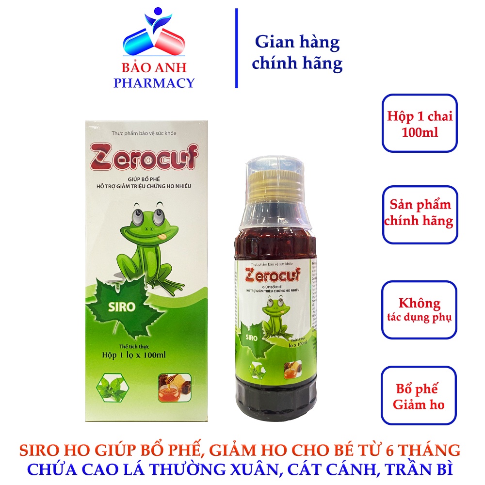 Siro ho thảo dược cho bé từ 6 tháng và phụ nữ có thai, cho con bú ZEROCUF – Bổ phế, giảm ho – Chai 100ml