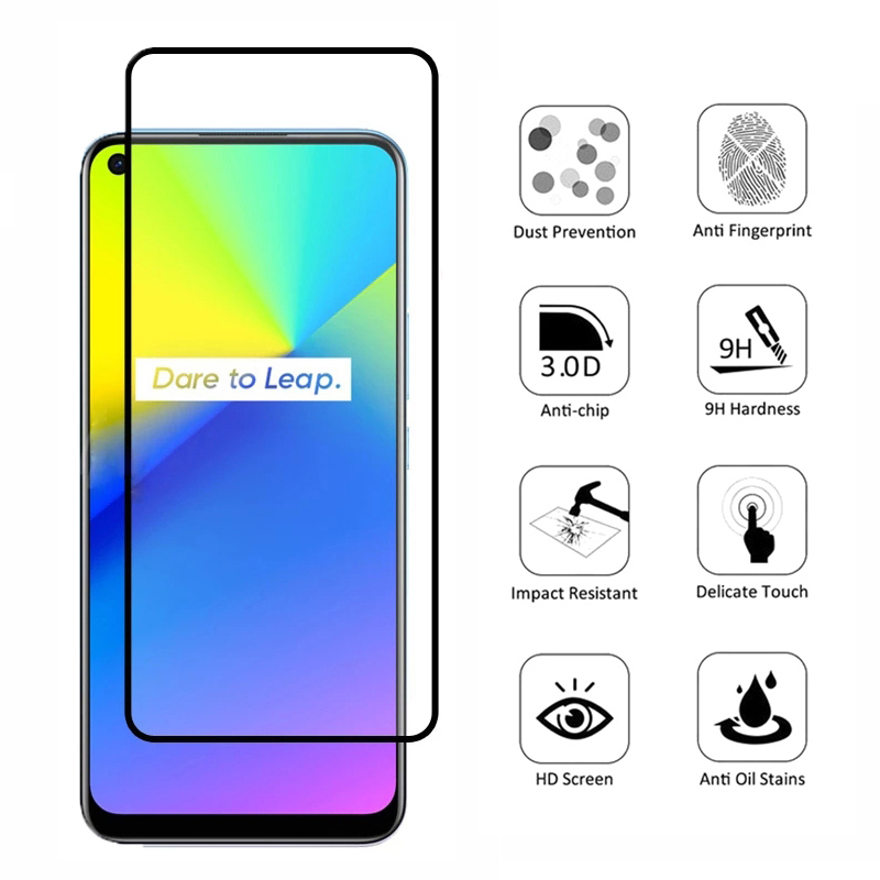 Realme C17 Tempered Glass Full Coverage Glass Film For Realme 7 6 Pro 7i 6i C15 C12 C11 Screen Protector and Camera Lens Glass Protector