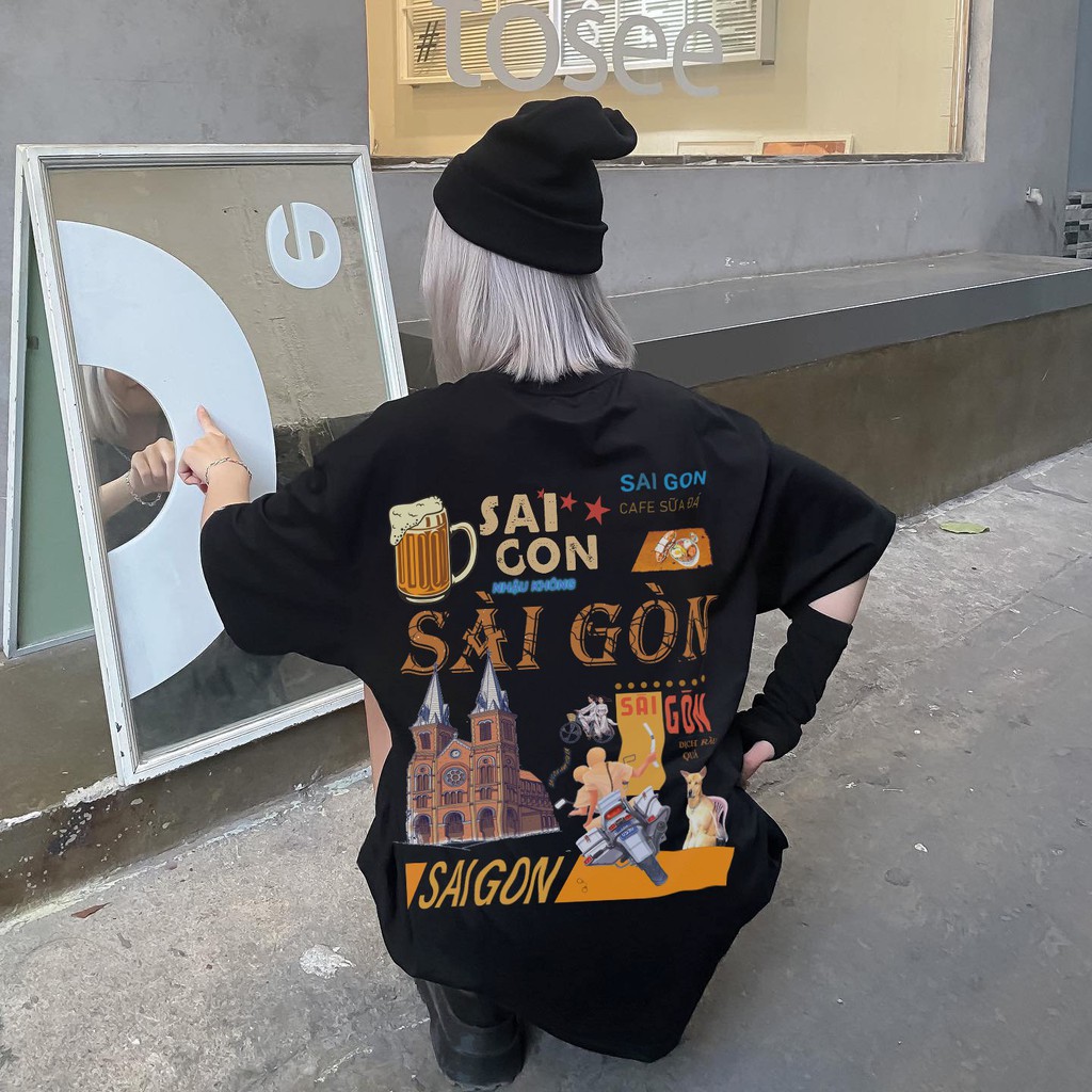 Áo thun tay lỡ SÀI GÒN XINH phông Unisex nam nữ Cotton oversize form rộng LUNACY TB030 | BigBuy360 - bigbuy360.vn