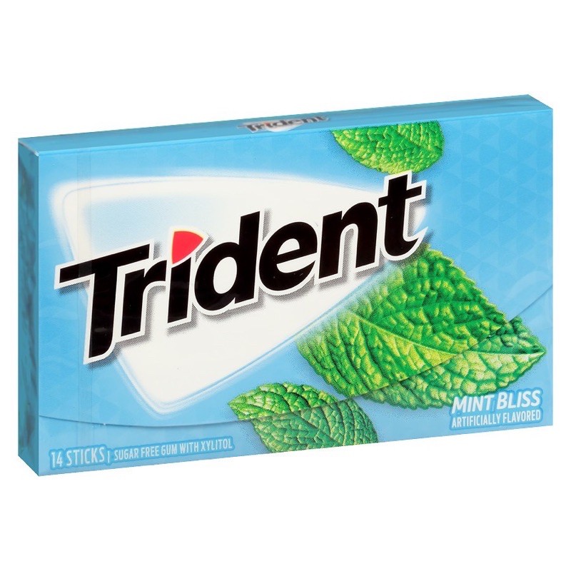 Kẹo cao su không đường Trident vị quế, bạc hà, dưa hấu, cam
