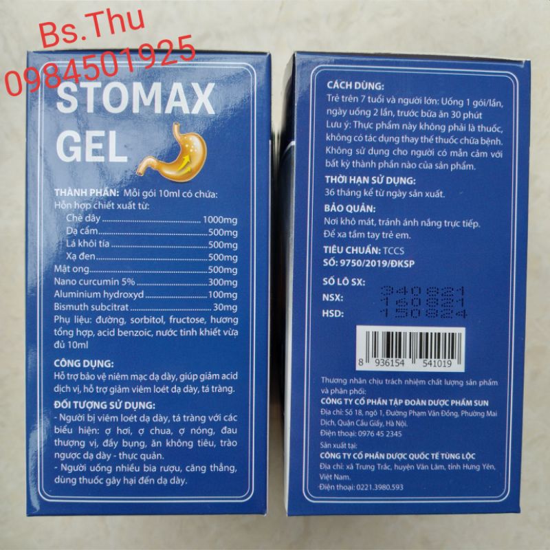 Stomax gel - Hỗ trợ bảo vệ niêm mạc dạ dày, hộp 20 gói