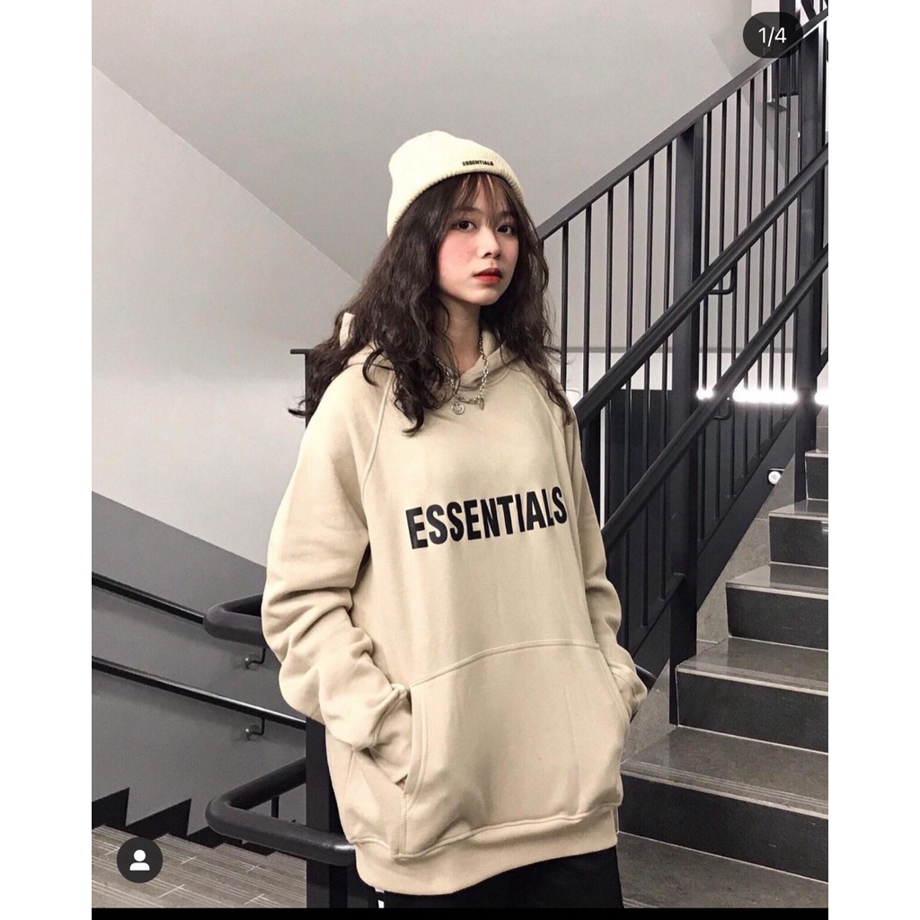 Áo Hoodie Essential Unisex Nam Nữ nỉ bông dày dặn màu be Oversize phong cách Hàn Quốc Ulzaang | BigBuy360 - bigbuy360.vn