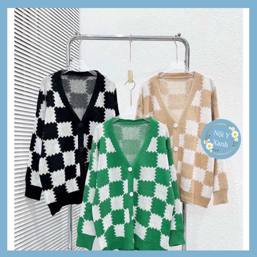 áo khoác len cardigan nữ dáng thon cao thiết kế caro sọc to màu xanh da trời lạ thường phong thái A165 noiyxanh hot tren