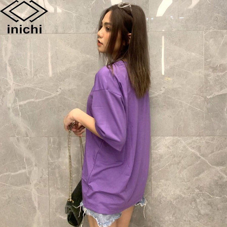 Áo thun tay lỡ Unisex INICHI form rộng phong cách trẻ hình in chữ MERCL - IC655 màu tím