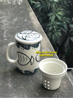 Cốc lọc trà gốm sứ Bát Tràng vẽ cá