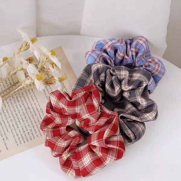 Forest Department Large Intestine Fat Intestine Hair Tie Hair Tie Head Rope Korea Ins Net Red Simple Cold Wind Sweet Fairy Girl Plaid Large Intestine Circle Hair Accessories