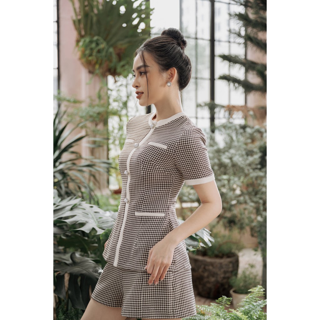 [Mã LT50 giảm 50k đơn 250k] Quần short kẻ JM đính hai hàng cúc QS07525
