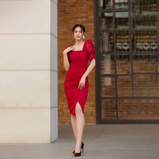 Hàng có sẵn - Váy nữ body cổ vuông tôn dáng tay lỡ