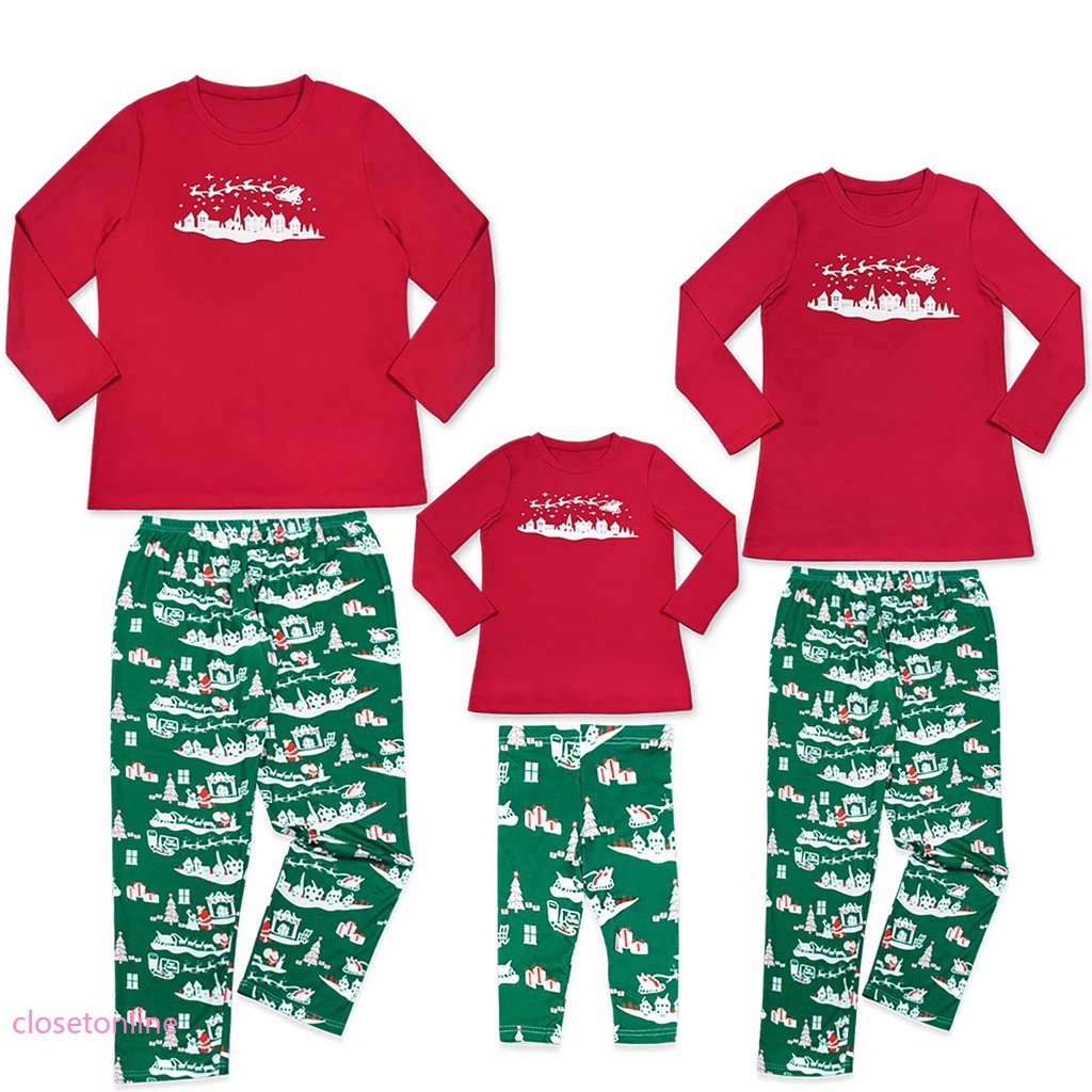 CL❀❀ Family Matching Mom Dad Kids Christmas Pyjamas Long Sleeve T-shirt Pants Sets