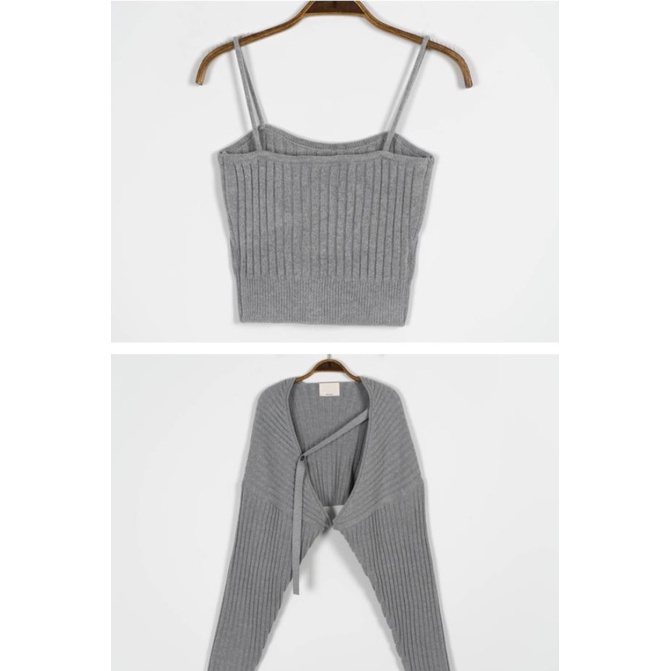 Set áo hai dây + áo khoác cardigan phong cách retro Hàn Quốc sành điệu cho nữ Xiaozhainv | BigBuy360 - bigbuy360.vn