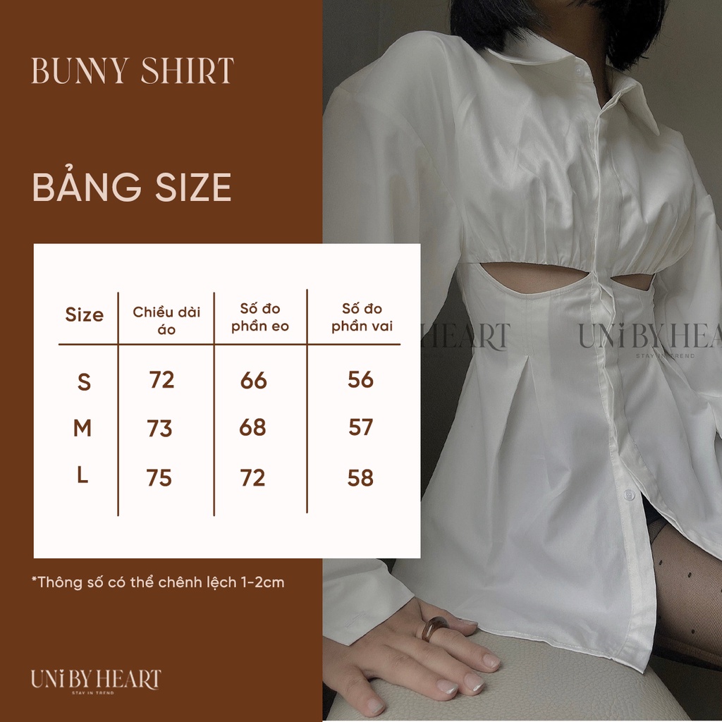 [Mã LT50 giảm 50K đơn 150K] Áo sơ mi nữ thiết kế Bunny Shirt SMI009 Cut-out cá tính - Uni By Heart | BigBuy360 - bigbuy360.vn