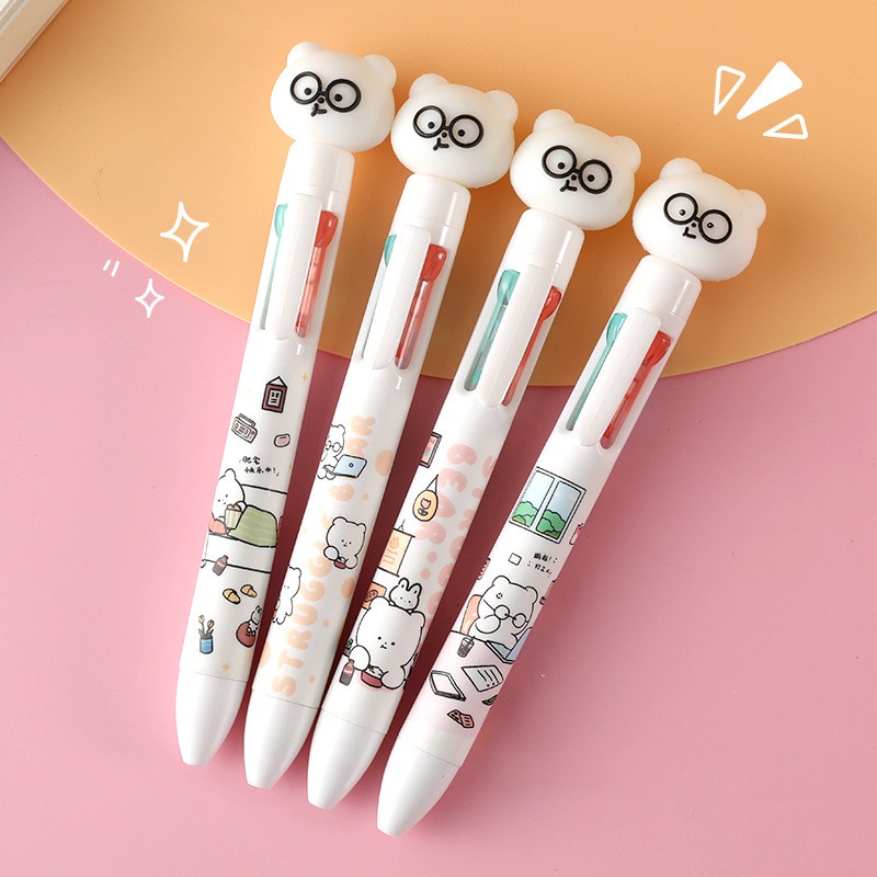 Set 4 Bút Bi Nhiều Màu Đa Năng Họa Tiết Hoạt Hình Dễ Thương