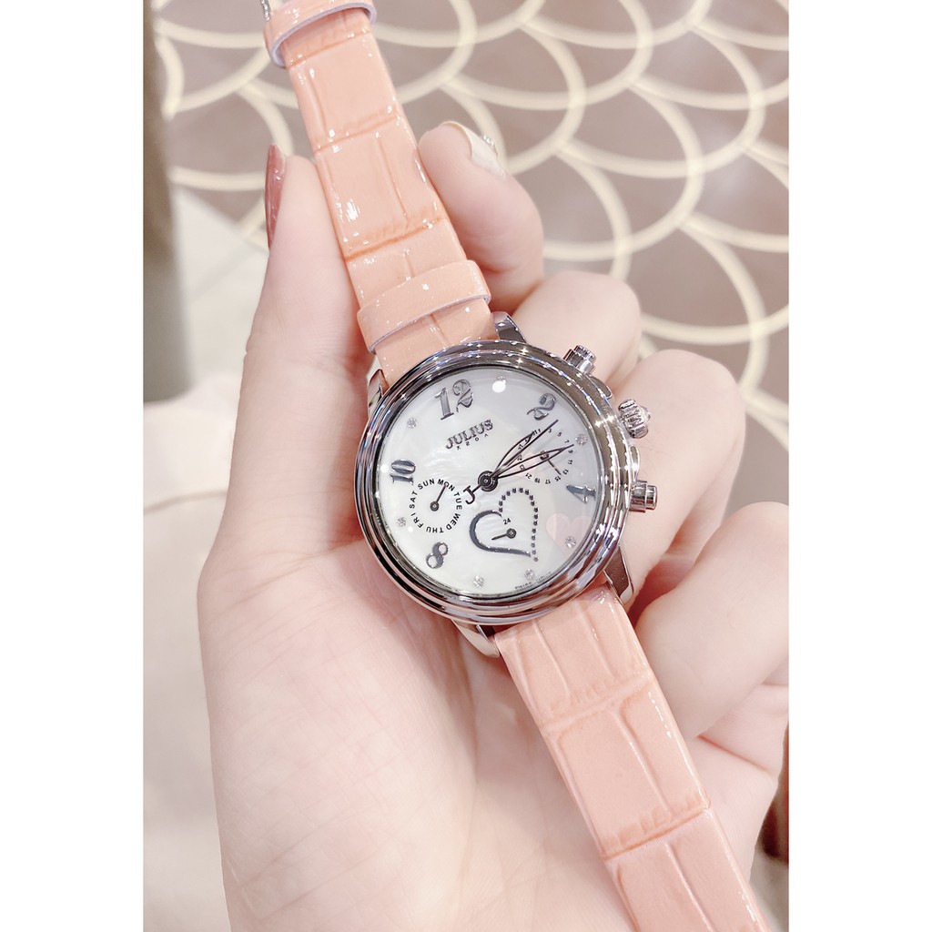 Đồng hồ nữ JA-844A Julius Hàn Quốc dây da (hồng)