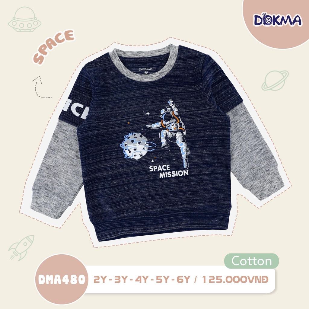 DMA480 Áo dài tay cổ tròn Dokma vải cotton nỉ dày vừa (2-6T)
