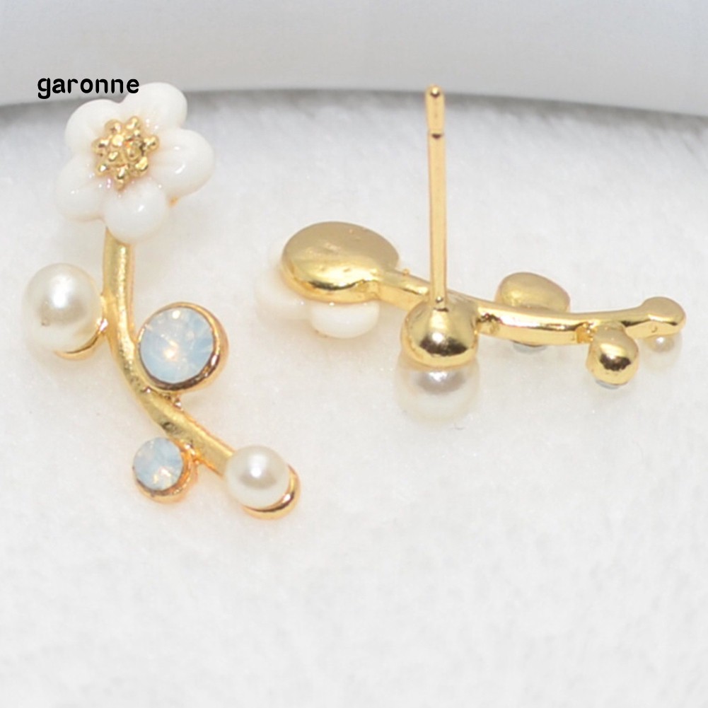 GA_Women Earrings Party Jewelry Flower Faux Pearl Shiny Rhinestone Sweet Ear Studs