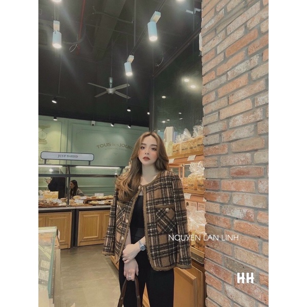 Dạ kẻ nâu cúc ngọc