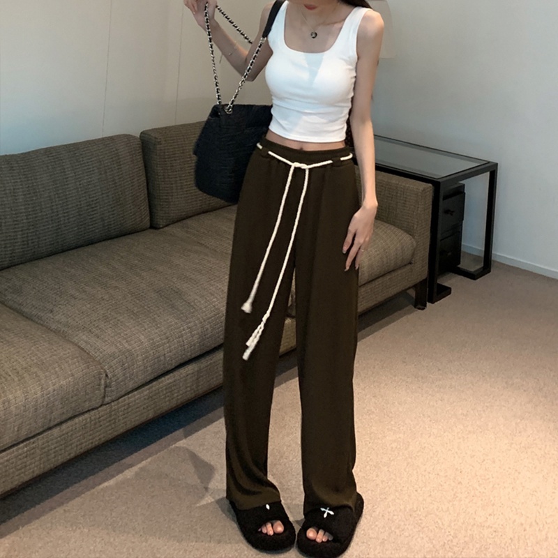 Quần thể thao ZHELIHANGFEI lưng cao có dây thắt ống rộng thời trang năng động