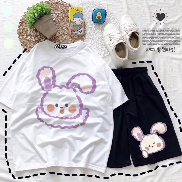 [17 Mẫu]Set Hoạt Hình Dễ Thương/Áo Thun Tay Lở+Short In Ảnh Thật