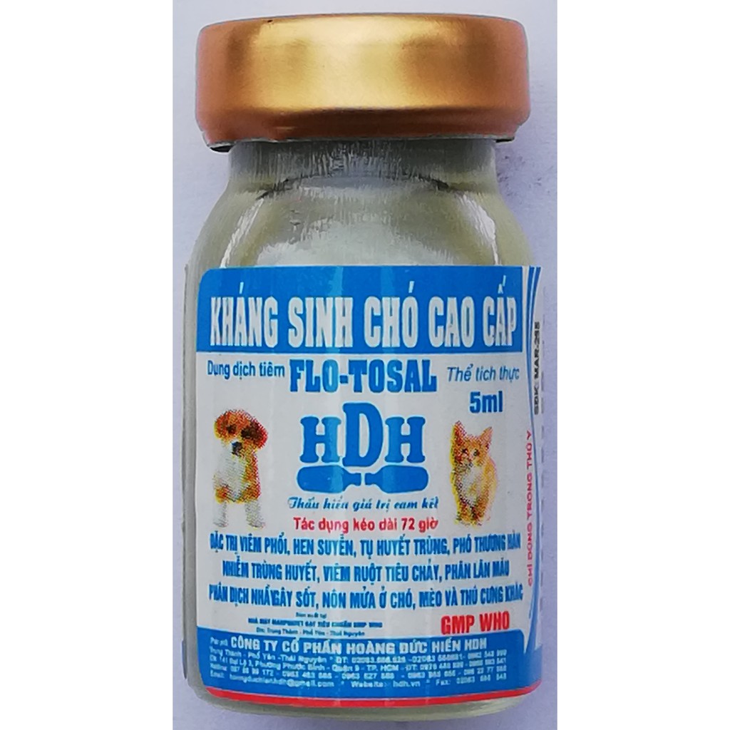 1 lọ FLO-TOSAL 5ml  Kháng sinh chó mèo cao cấp dùng cho viêm phổi, viêm ruột tiêu chảy, phân lẫn máu