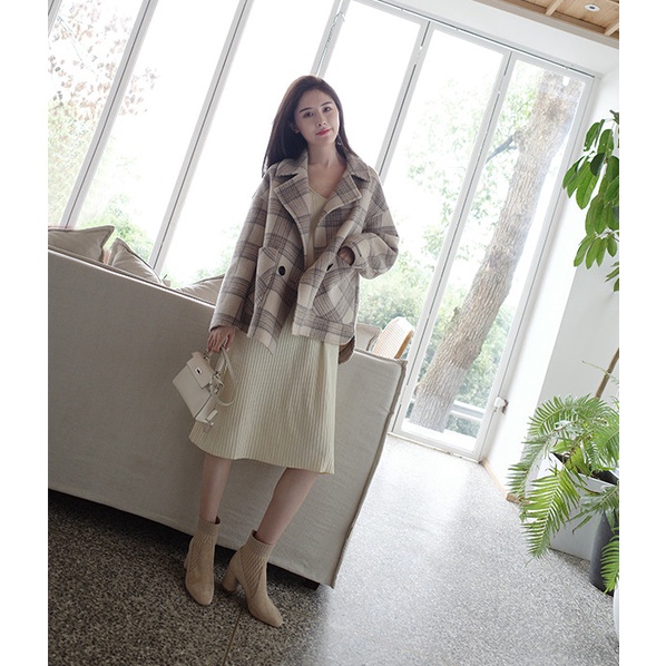 Bốt Cổ Len Nữ Cổ Cao Cao Gót 6 Phân Mũi Nhọn Da Lộn