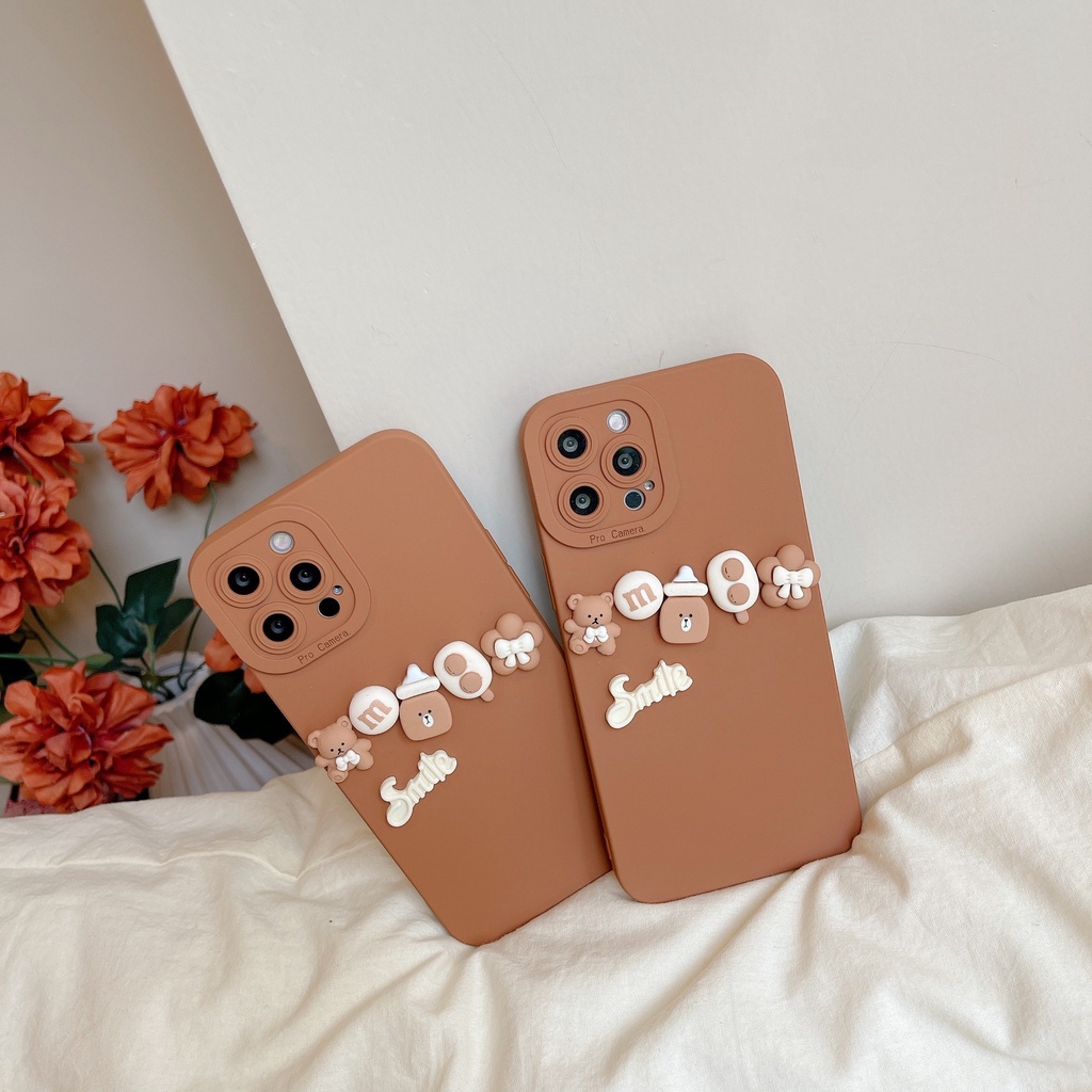Ốp lưng iphone cạnh vuông bảo vệ camera gắn gấu smile7plus x xsmax 11 11promax 12 12pro 12promax 13 13pro 13promax DT13