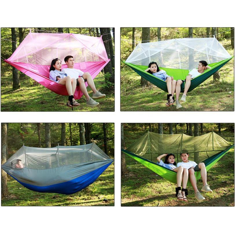 Võng du lịch có mùng HomeCarpet sợi Poyester cao cấp (260x140cm) (Xanh lá ) [NEW]