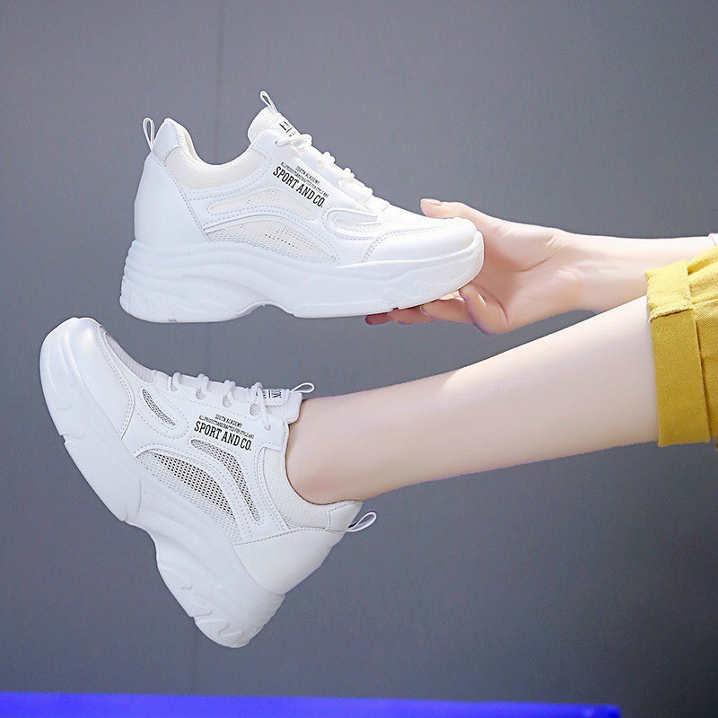 Giày thể thao nữ sneaker chất vải pha lưới độn đế 7cm tăng chiều cao kiểu cực đẹp