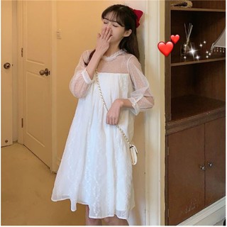 Đầm công chúa dáng suông thêu hoa sọc