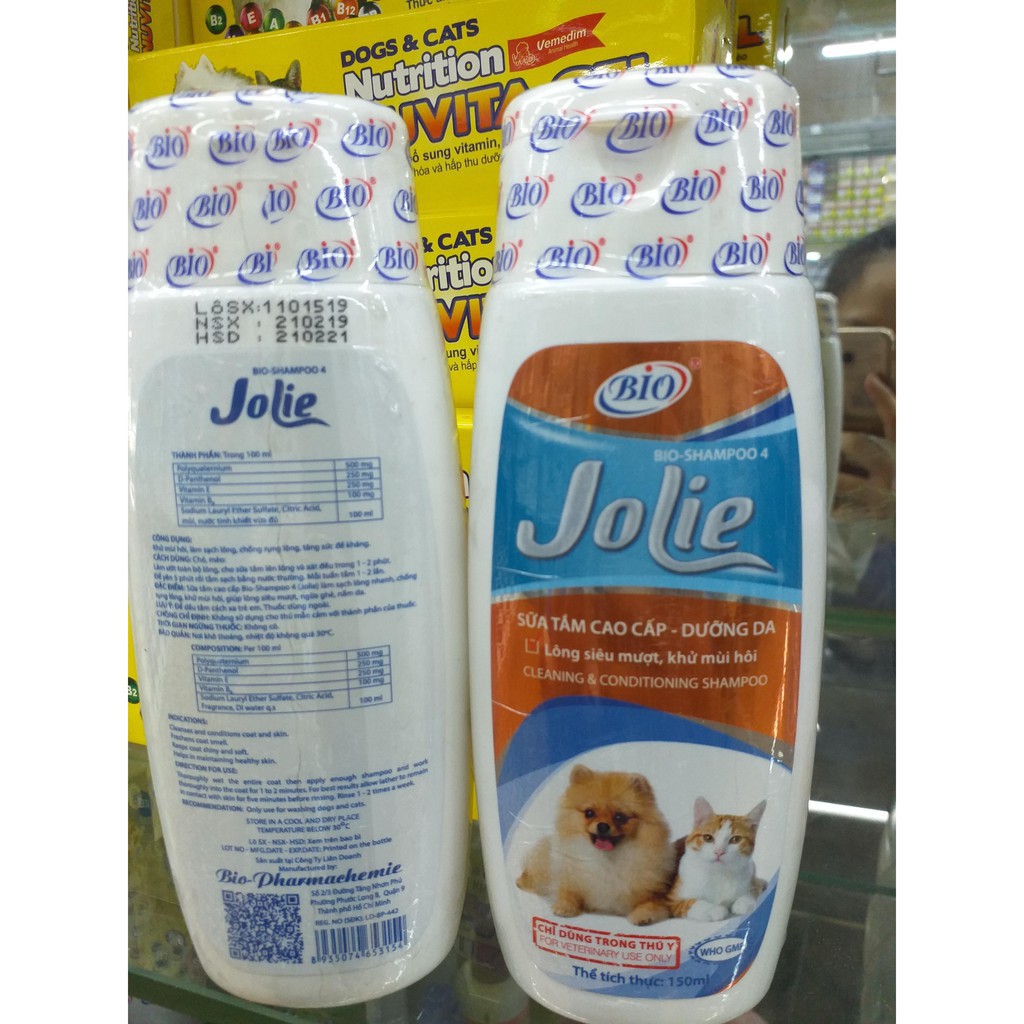 Sữa Tắm BIO JOLIE Dưỡng Lông Khử Mùi Hôi Cho Chó Mèo 150ML - sữa tắm cho chó mèo