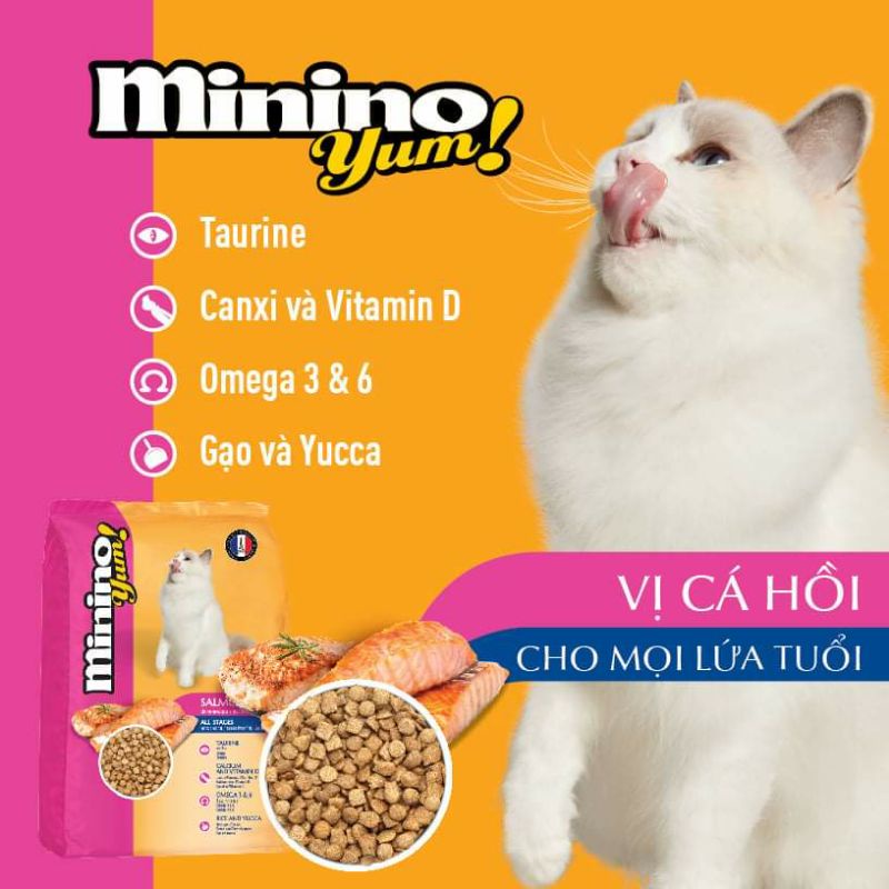 [MININO YUM CÁ HỒI] [350GR] Thức ăn hạt cao cấp Minino Yum cho mèo mọi lứa tuổi - Vị cá hồi