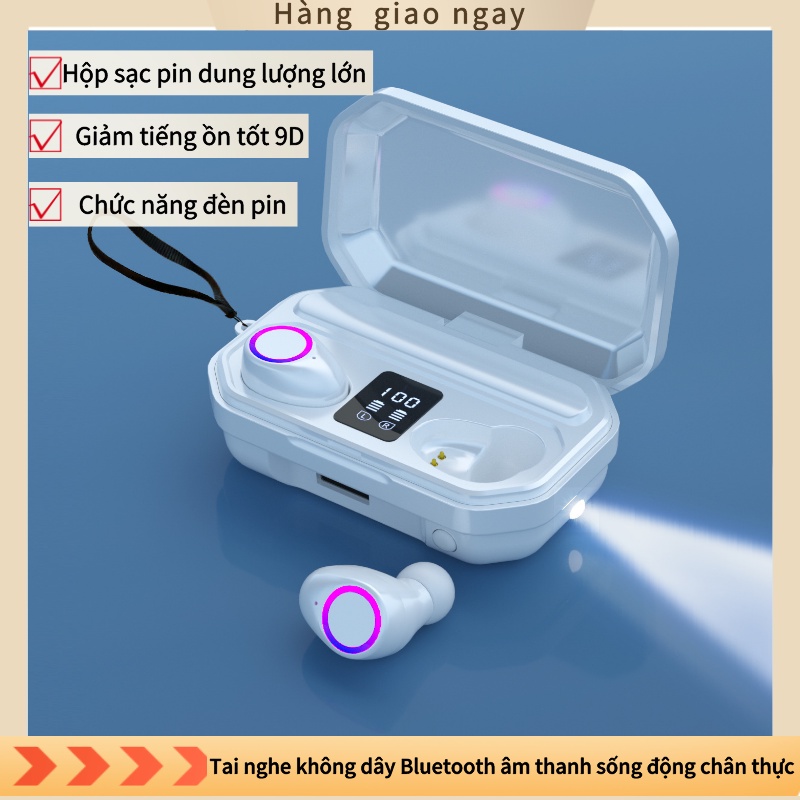 (2 trong 1) Tai nghe bluetooth cảm ứng chống nước cấp độ IPX7 tích hợp đèn pin và dây treo