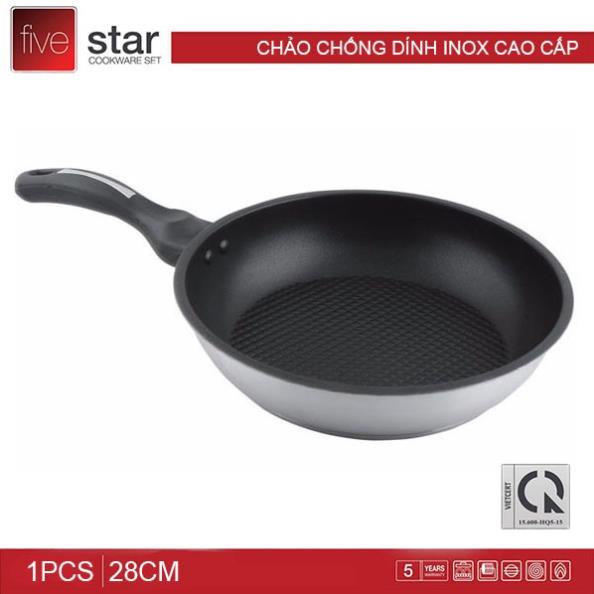 Chảo chống dính Fivestar-26-28cm-dùng bếp từ-Inox 430-3 đáy- Chảo rán,chiên,nướng cao cấp,giá rẻ,chính hãng-BH 5 năm