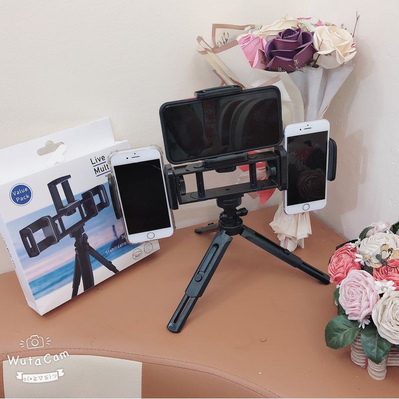 BỘ CHÂN ĐỠ LIVESTREAM + TRIPOD | Quay Video Cùng Lúc 3 Điện Thoại - Đế Giữ Siêu Chắn Chắn | Cam Kết Giống Mô Tả - 25001