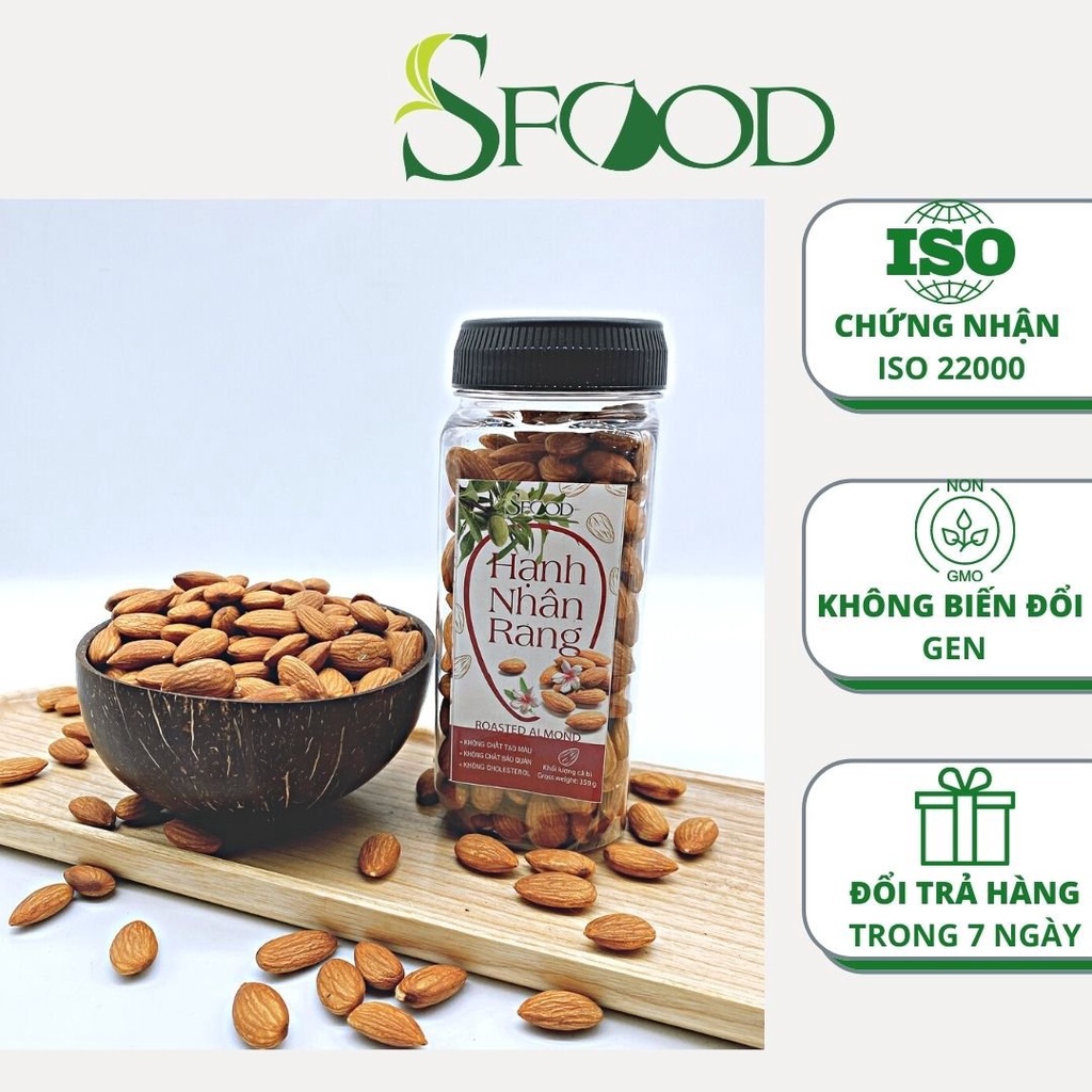 Hạt hạnh nhân rang Sfood, hạt hạnh nhân sấy to, đều và thơm ngon