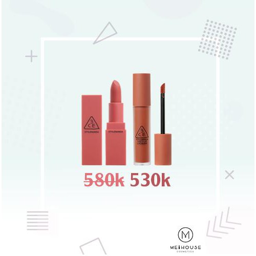 COMBO SON THỎI MOOD - KEM LACQUER 3CE 530K