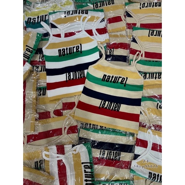 Áo hai dây len mongtoghi màu cầu vòng chữ thêu xinh xỉu up xỉu đown