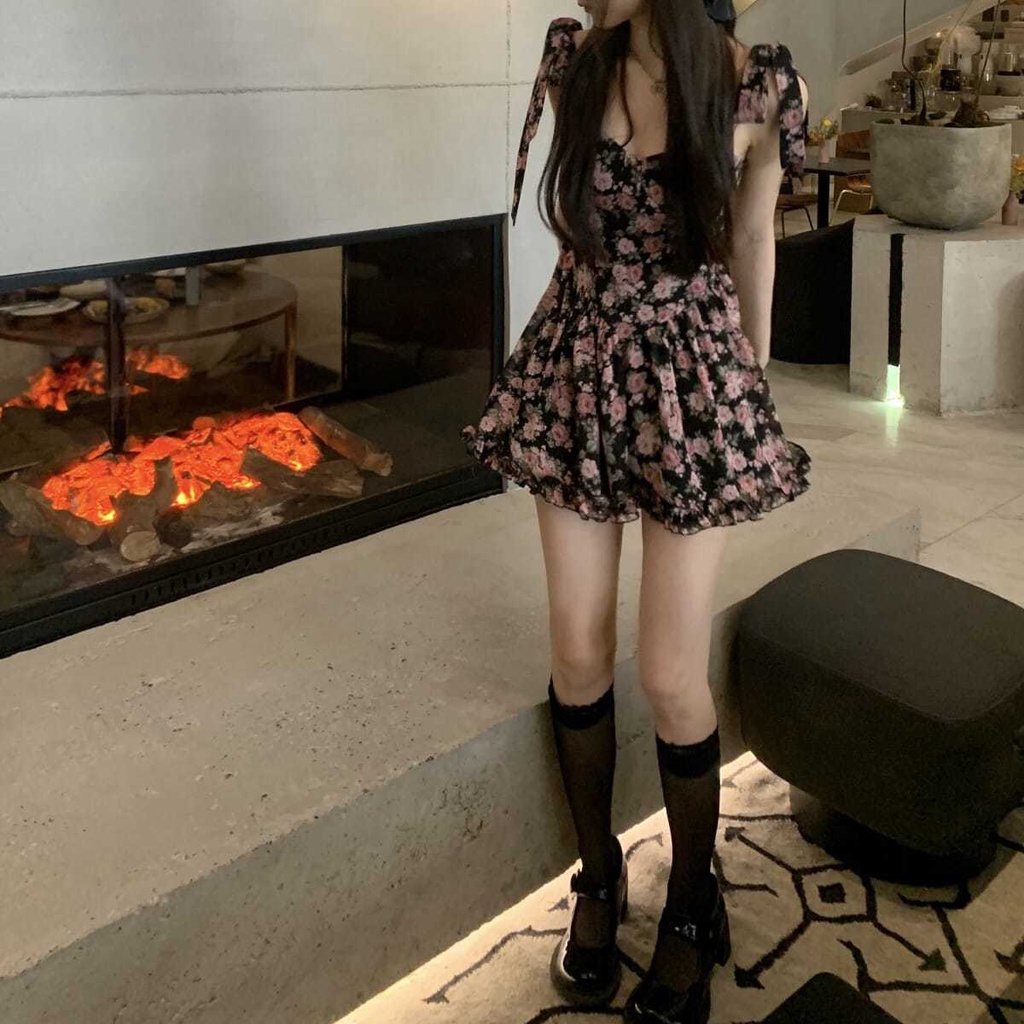 Đầm Hoa Hai Dây Thắt Nơ Thời Trang Mùa Hè Mới 2021