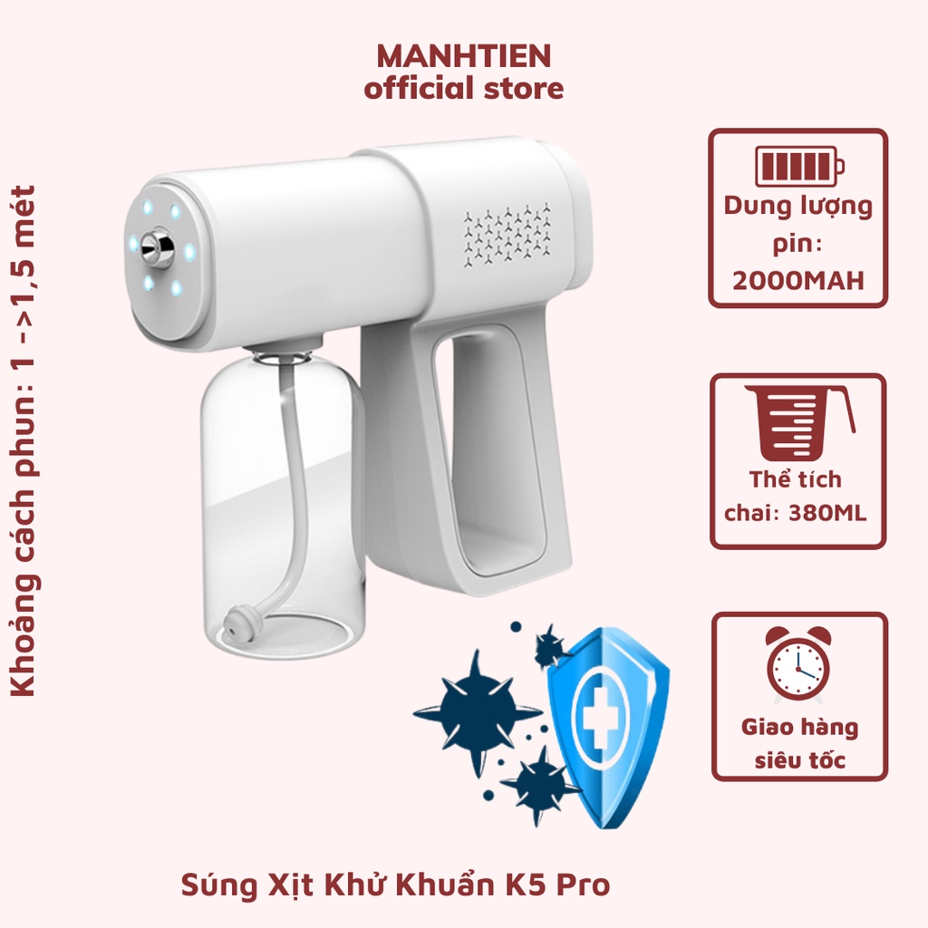 Súng phun xịt khử khuẩn K5 PRO thế hệ mới 8 LED  máy phun nano diệt khuẩn bằng tia UV DTM Store