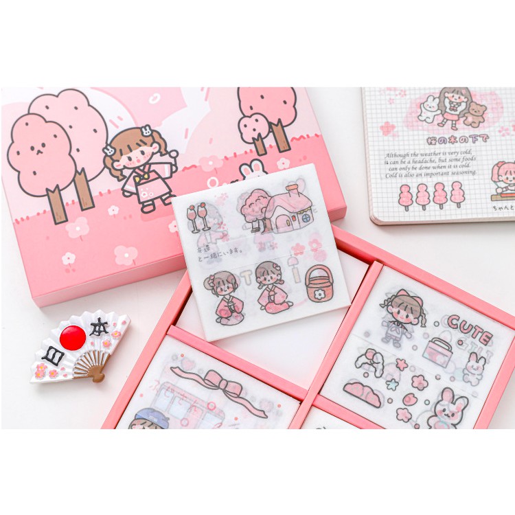 1 Tấm Sticker Mini Cô Bé Hoa Anh Đào Sakura Trang Trí Sổ Bullet Journal theboiofficial