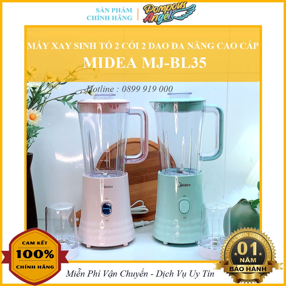 Máy xay sinh tố trái cây hoa quả đa năng 350W để bàn MIDEA MJ-BL35 màu hồng 2 cối bảo hành