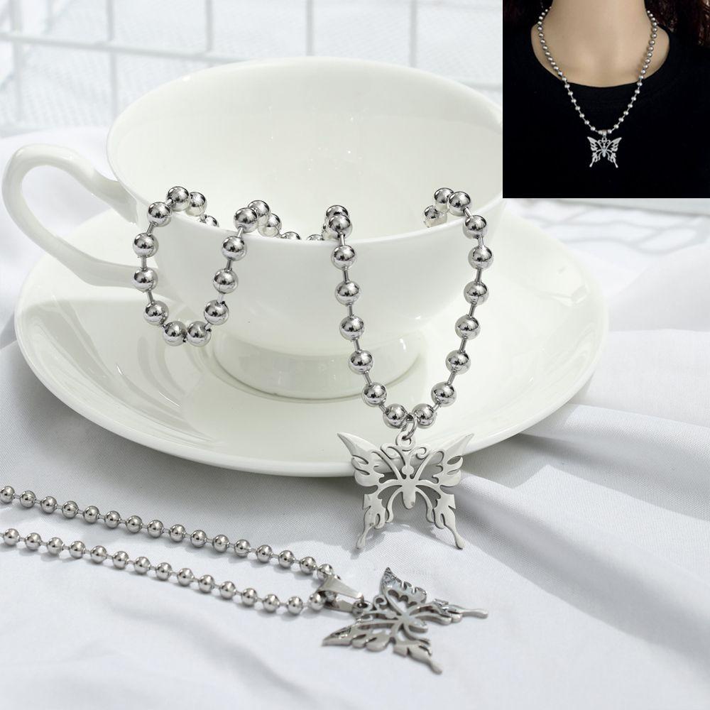 Vòng cổ Mặt Hình Bướm Bằng Thép Không Gỉ Phong Cách Gothic