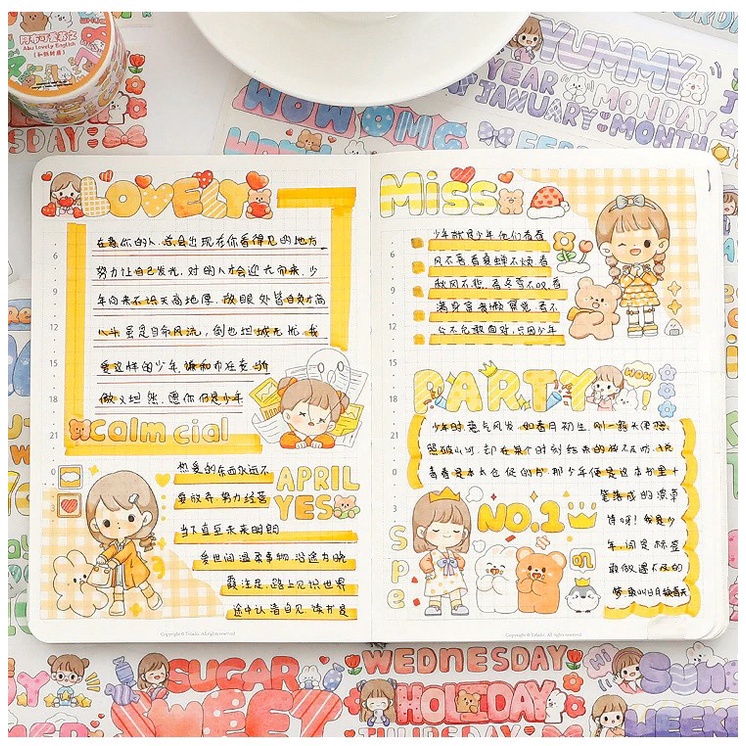Set sticker cute họa tiết TELADO dễ thương sáng tạo sổ tay lưu bút, Hình dán không thấm nước trang trí đồ dùng tiện lợi