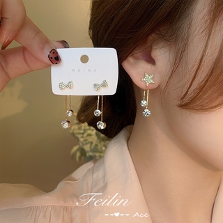 Khuyên Tai Dáng Dài Hình Nơ Màu Đỏ Phong Cách Hàn Quốc